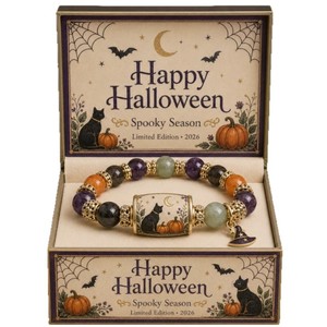 Bracelet en <span class=keywords><strong>calcédoine</strong></span> naturelle édition limitée Halloween, breloques chat noir, citrouille et chapeau de sorcière, bijoux cadeau pour femme, vente en gros - Product Image 5