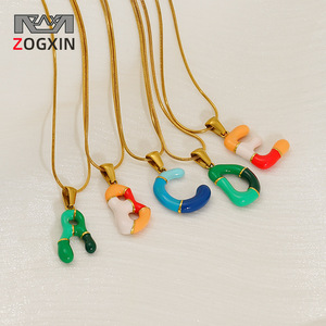 ZOGXIN Colorful Letter Pendant Necklace Stainless Steel Clavicle Chain For Women Party Jewelry - Product Image 1