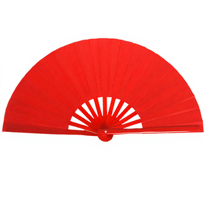พัดกังฟูไม้ไผ่ขนาดใหญ่ 33 ซม. ผ้าคลุมแบบพับได้ <span class=keywords><strong>สี</strong></span><span class=keywords><strong>แดง</strong></span>ล้วน มีสินค้าในสต็อก - Product Image 1