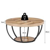 Table basse ronde minimaliste moderne avec structure en métal et construction en bois massif, étagère de rangement, meubles de salon