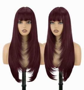 Perruques longues et droites à franges dégradées noires pour femmes, styles brésiliens et vietnamiens, pour femmes noires, vente en gros d'usine - Product Image 4