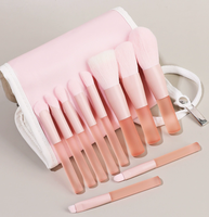 Pinceaux de maquillage professionnels personnalisés pour le visage, lot de 10, vente en gros directe d'usine, poignée en plastique, idéal pour les voyages, sac inclus, échantillon gratuit