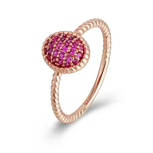 Joacii 925 Sterling Silver 18K Rose Gold Plated Twist Rope Cz Retro Geometrical Red Sters Oval White Cz Zircon Ring