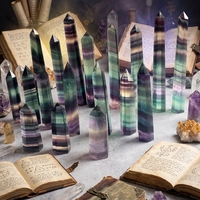 Tour hexagonale en fluorite à pointe unique, baguette transparente naturelle multicolore, pierre précieuse polie pour la décoration de la maison, du bureau ou du bureau à domicile