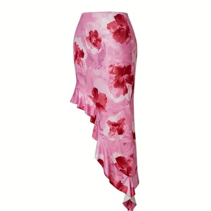 Vestido de Mujer al por Mayor, Personalizado, OEM, de Alta Calidad, con Estampado Floral, Maxi, Cuello Halter, Volantes, Estilo Veraniego, con Falda Asimétrica - Product Image 1