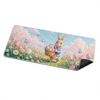 Tapis de souris personnalisé Lapin de Pâques XXL 800x300mm, grand tapis de bureau en tissu polyester avec base en caoutchouc naturel et bords cousus