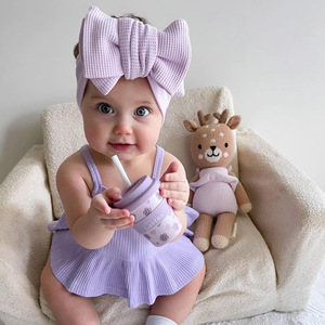 Bandeau en tricot gaufré pour bébé, personnalisé, en coton blanc uni, avec grands nœuds pour filles, accessoires pour cheveux, bandeaux pour bébé - Product Image 3