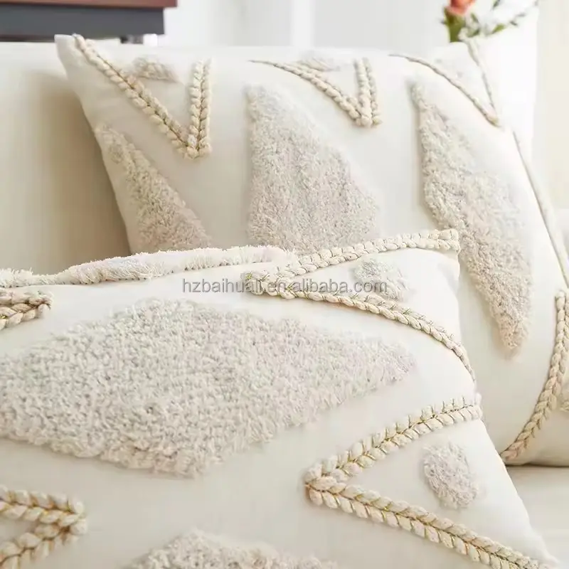 Funda de cojín de asiento de sofá de algodón con mechones bohemios decorativos funda de almohada decorativa para el hogar