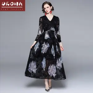 Droma In Voorraad 2022 Nieuwste Ontwerp Mode Chiffon Lange Mouw Chinese Fabrikant Kleding Ontwerpers Kleding Jurken Vrouwen