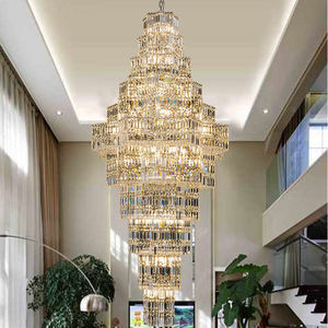 Lámpara de escalera dúplex decoración del vestíbulo del hotel araña de cristal K9 de lujo larga moderna - Product Image 4