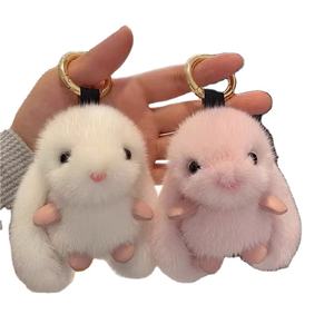 Lapin en peluche mignon personnalisé porte-clés <span class=keywords><strong>pompon</strong></span> animal en peluche doux avec clés assorties cadeau <span class=keywords><strong>de</strong></span> noël pour les filles jouets porte-clés en peluche - Product Image 1