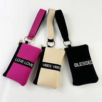 Mini portefeuille en néoprène de couleur noire unie avec logo personnalisé mignon petit bracelet portable porte-monnaie à fermeture éclair porte-carte d'identité