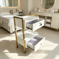 Chariot de luxe pour salon de beauté, chariot de gestion des soins cutanés avec étagère, chariot à outils en métal et plastique, chariot de salon doré avec roulettes