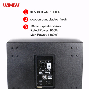 VAMAV Pro Audio VSP18 900W RMS Class D Caisson de basses en bois sablé de 18 pouces avec poignées de transport et entrée auxiliaire - Product Image 4