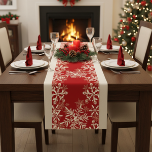 Camino de Mesa Navideño con Copos de Nieve Rojos, Decoración Festiva para el Hogar, Cocina, Comedor, Decoración Navideña para Navidad - Product Image 3