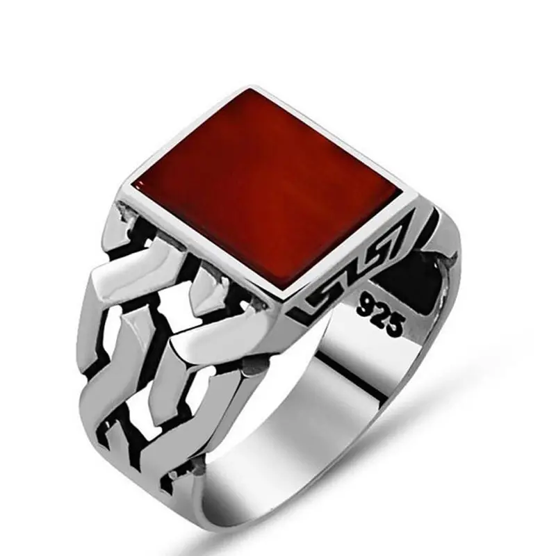 Schmuck Bijoux Bague anilo Bague en pierre de verre rouge Bague homme et femme gravée avec 925 mots 2021 Bijoux Bague de luxe