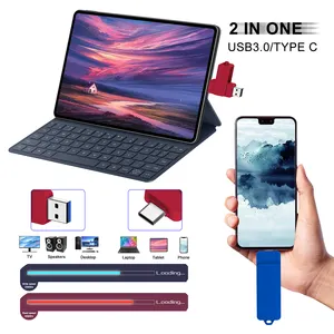 Kustom 2.0/3.0 2-in-1 plastik USB C USB drive (128GB, 64GB, 8GB, 16GB, 32GB) untuk ponsel Android, Apple MacBooks. Dukungan OTG