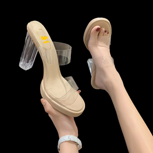 Pantoufles à <span class=keywords><strong>talon</strong></span> en cristal pour femmes avec bande transparente sandales à imprimé léopard pour femmes et femmes à talons hauts - Product Image 2