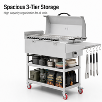 Barbecue à charbon de bois en acier inoxydable robuste avec couvercle, style chypriote, rôtissoire, table latérale, multifonctionnel pour restaurant