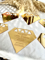 Carte-cadeau de mariage de diamant de fiançailles d'invité rustique, invitation de miroir de mariage, carte d'invitation acrylique