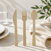 Ensemble de couverts jetables en bambou biodégradable et écologique (couteau, fourchette, cuillère) – Vente en gros pour restaurants, plats à emporter et fêtes