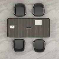 Table de conférence de bureau moderne de taille compacte, plateau en MDF à grain lisse, sortie de câbles intégrée, pieds métalliques simples, petite table de réunion pour hôtel