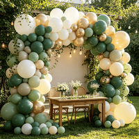 Guirlande d'arche de ballons pour fête d'anniversaire en vert sauge, or et blanc, vente en gros, par Balloon Factory, incluant des ballons de 5 à 36 pouces.