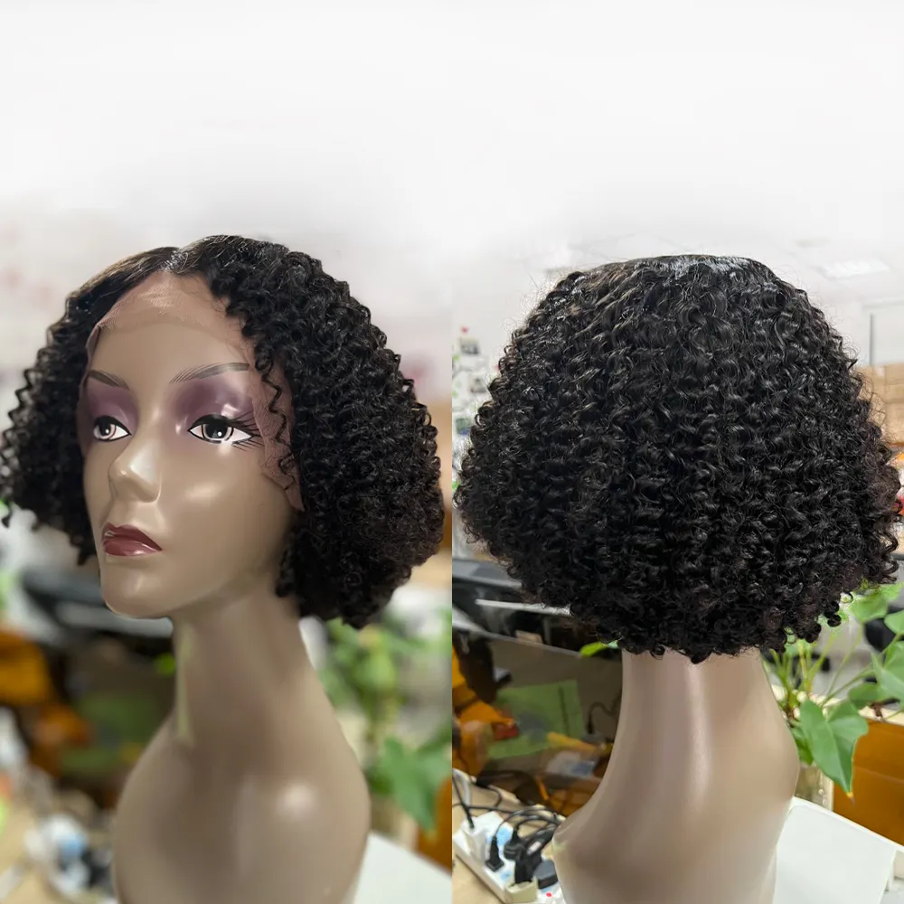 Blonde Brown Color Pre Plucked Glueless Short Afro Kinky Curly Side Part Bob 13X1 T Lace Front Pixie Cut Wig Black Women