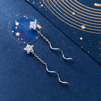 Sterling Silber Kubisches Zirkon Blumen-Threader-Quasten-Ohrring S925 Langer CZ Blumen-Quasten-Ohrring