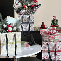 Bolsa de Papel con Base Cuadrada y Asa para Regalo de Flores Navideñas, Bolsa de Mano Portátil para Fiestas, Paquete de Ramo con Impresión Personalizada al por Mayor