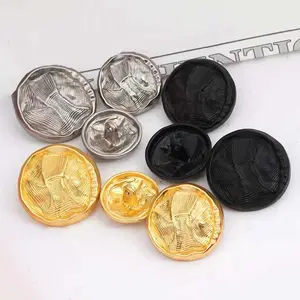 Fashion sewing metal concave convex embossed buttons men women round black gold silver clothing blazer suit buttons for coat