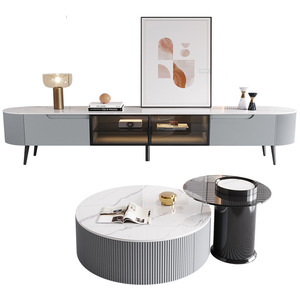 Set di Tavolini da Salotto Moderni ed Ecologici, Tavoli Rotondi <span class=keywords><strong>in</strong></span> Lastra di Roccia con Accenti <span class=keywords><strong>in</strong></span> Legno, <span class=keywords><strong>Arredamento</strong></span> per la Casa - Product Image 5
