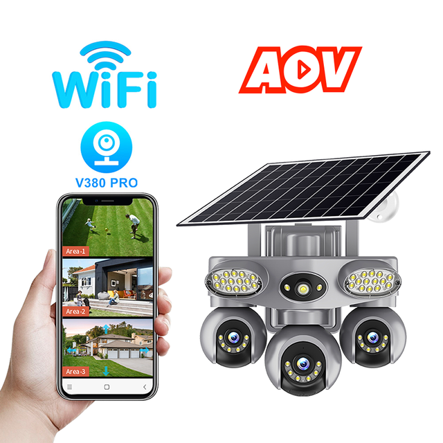 V380 3 Inch 6MP 4G SIM Card WiFi Two-Way Audio Triple Lens PTZ Solar Outdoor Security Camera