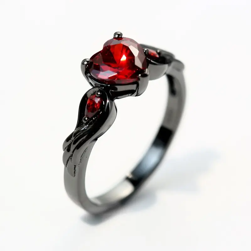 Ruiguigang — bague en forme d'aile de dinde, anneau chevalière en cœur, bijou rouge, plaqué or noir, vente en gros, 2022
