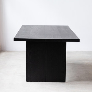 Mid-century Black <b>Solid</b> <b>Wood</b> White Ash Dining Table Seams Minimalist Workbench Conference Table Office <b>Desk</b> 2-Seater Wabi-sabi - Product Image 3