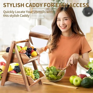 Cesta de Almacenamiento de Madera de Doble Capa, Organizador de Cocina de 2 Niveles, Estante para Frutas y Aperitivos de Escritorio, Madera Maciza Multifuncional - Product Image 2