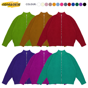 Áo len nhà sản xuất biểu tượng Tùy chỉnh cao cổ dày gân mùa đông Hàng dệt kim Len nylon Zip Up Brown cardigan Áo len người đàn ông - Product Image 5