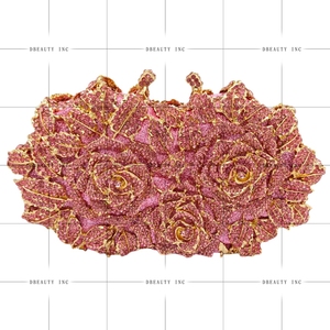 Women Luxury 3D Floral Rhinestone <b>Clutch</b> Evening Bag Gold Chain Strap Sparkling Rose Crystal Handbag for Night Out - Product Image 3