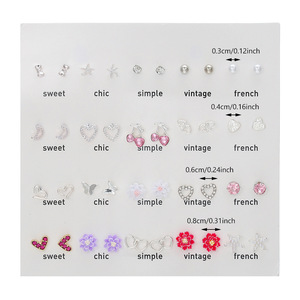 Juego de pendientes con diseño de flor de cerezo y corazón, pendientes de aleación para estudiantes, regalo, joyería de moda - Product Image 5