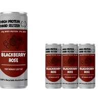 Seltzer Énergétique Riche en Protéines Saveur Mûre et Rose 10g Protéines de Lactosérum 10% ABV Bouteilles Pétillantes Alcoolisées Personnalisables Post-Entraînement