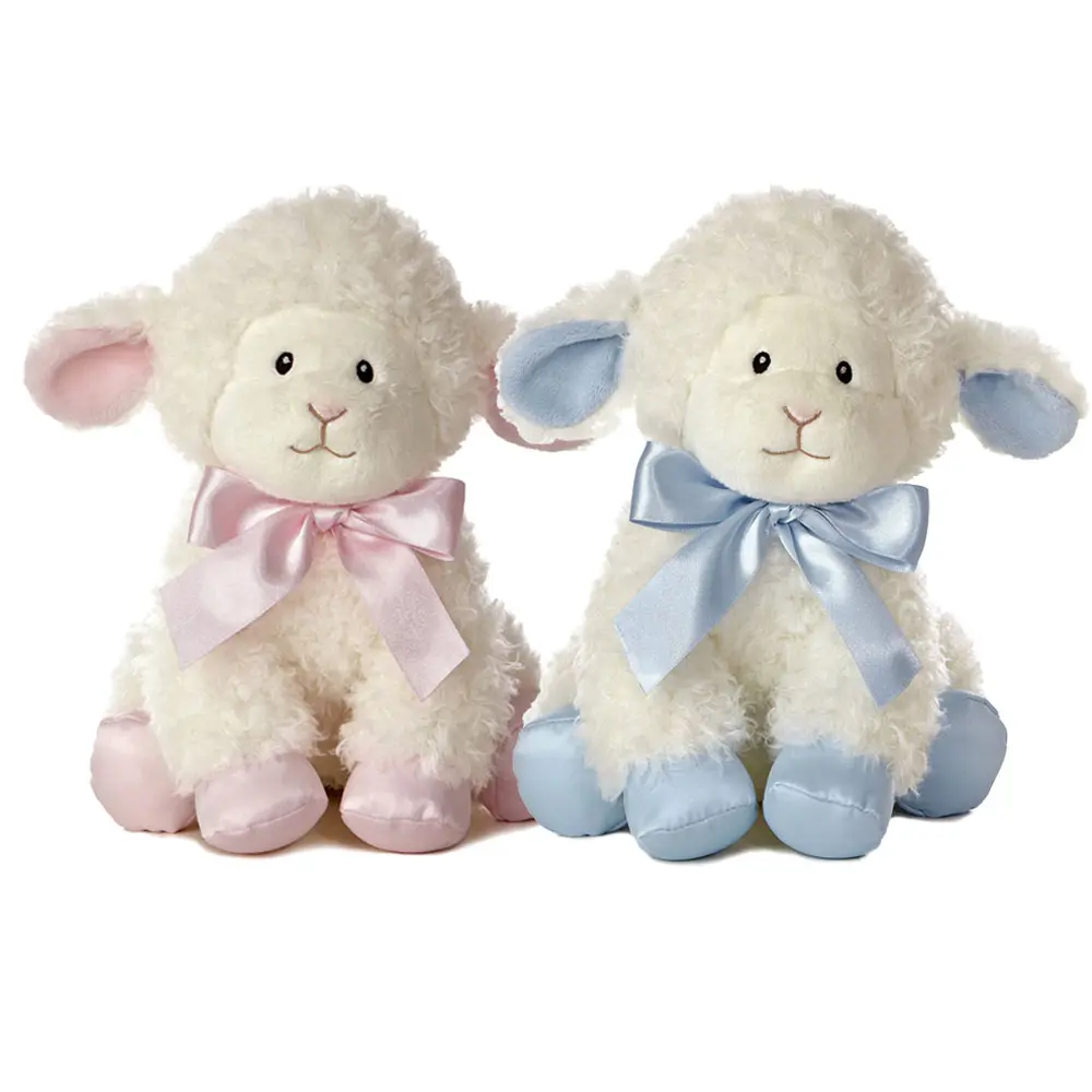 Brinquedo de pelúcia de ovelha branca pelúcia, brinquedo de pelúcia macio com logotipo personalizado, venda no atacado, brinquedo de cordeiro de bebê