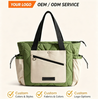 Sac fourre-tout matelassé personnalisé en polyester léger et pliable avec fermeture éclair, imperméable, grand sac à bandoulière pour le shopping, sac à main matelassé pour ordinateur portable