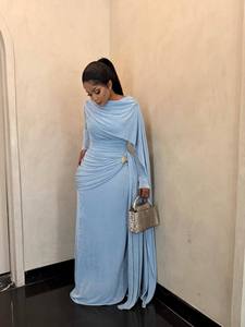 Abito da sera <span class=keywords><strong>lungo</strong></span> da donna in cashmere di lusso, modello A-line, estivo, <span class=keywords><strong>con</strong></span> bottoni e collo a <span class=keywords><strong>mezza</strong></span> collo, a maniche lunghe - Product Image 5