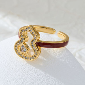 Heart Shape Red Enamel Gold Plated <b>Adjustable</b> <b>Ring</b> With Zircon Inlay For Women Gift Jewelry - Product Image 4