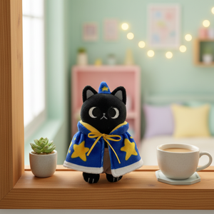 Custom 10cm Black <b>Cat</b> <b>Plush</b> Keychain with Removable Star Cloak Soft PP Cotton Filling Embroidered Details Cute Bag Charm Gift - Product Image 1