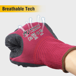 قفازات عمل XINGYU مقاس 13 من البوليستر المبطن باللاتكس المجعد، مقاومة للانزلاق، قفازات أمان حمراء مطلية باللاتكس المجعد - Product Image 2