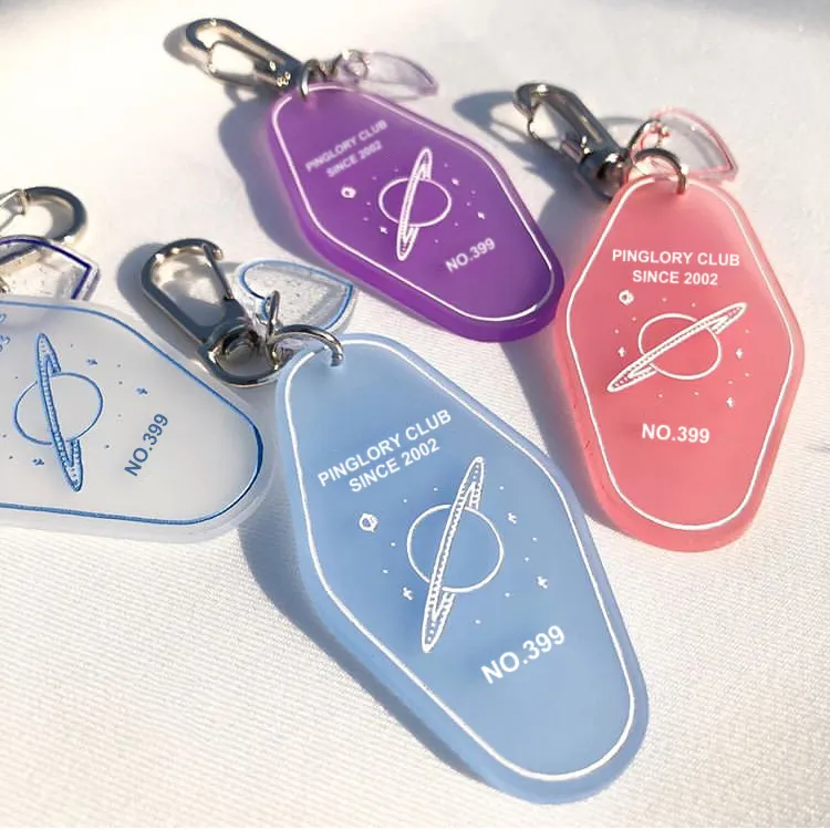 custom logo designer hotel acrylic blanks keychain accessories plastic key chains tag