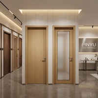 Lemari Pakaian Kayu Solid dengan Kaca Buram Vertikal, Model Slab Kayu Ringan, Cocok untuk Kamar Tidur, Hotel, dan Unit Pintu Interior