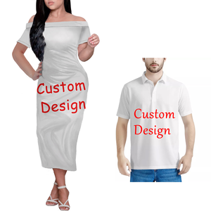 Tenue de couple polynésienne imprimé hawaïen vintage élégante chemise décontractée blanche et rouge sans bretelles ensemble de 2 pièces pour femmes et hommes - Product Image 4