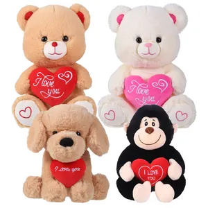 Je t'aime saint valentin en peluche singe gorille jouets en gros animaux en peluche avec texte personnalisé coeur rouge